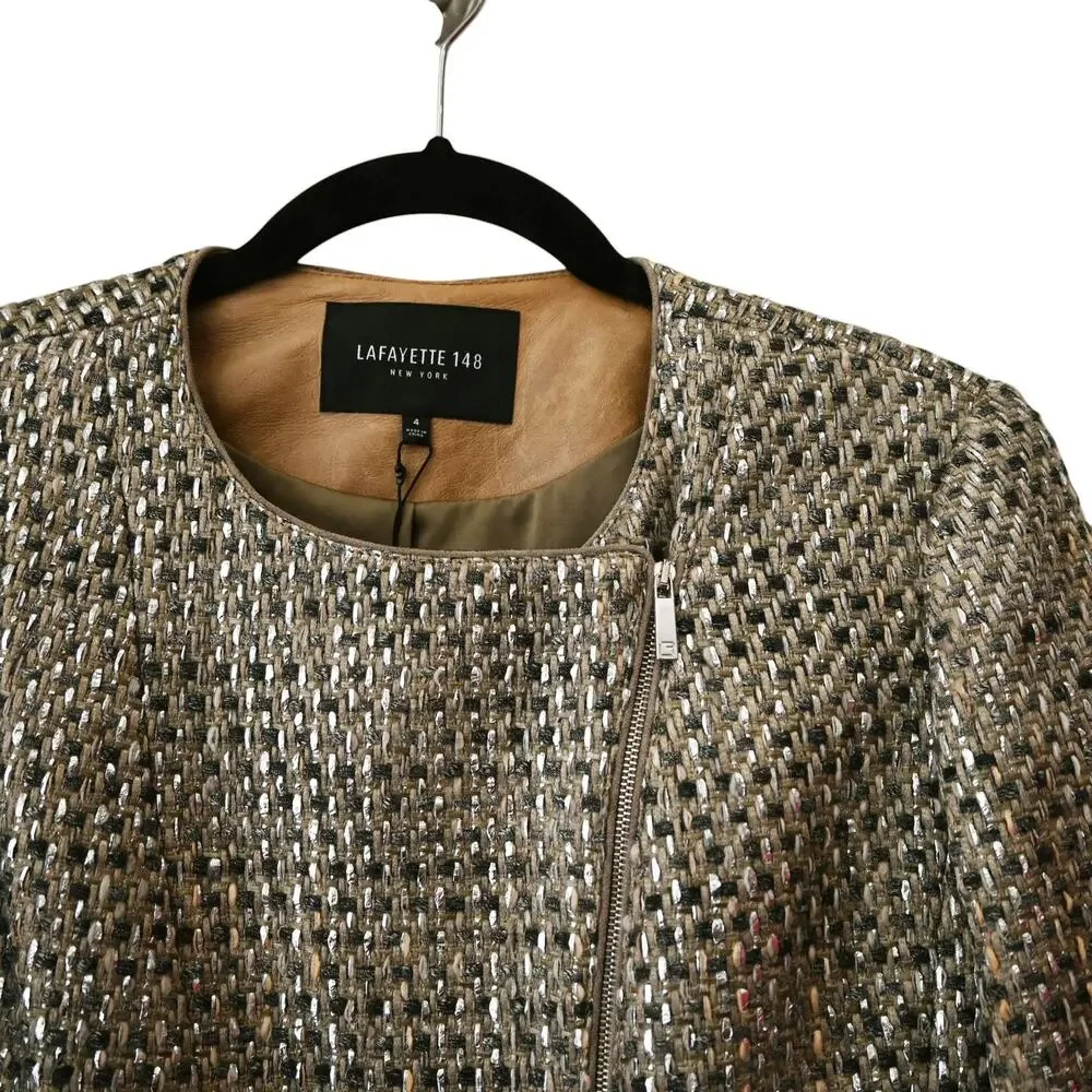 Lafayette 148 Sahara Multicolor Trista Metallic Tweed Zip Jacket Size 4